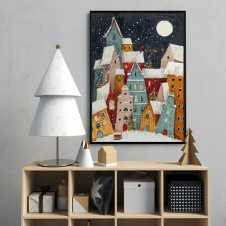 【菠蘿選畫所】平安夜的月亮 - 30x40cm(角落小品/玄關裝飾//聖誕節畫作/交換禮物)