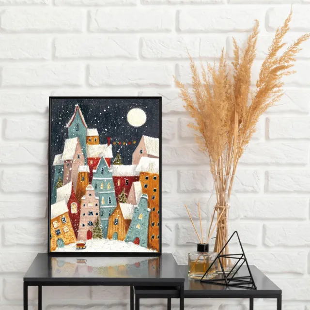 【菠蘿選畫所】平安夜的月亮 - 30x40cm(角落小品/玄關裝飾//聖誕節畫作/交換禮物)