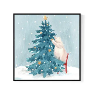 【菠蘿選畫所】銀白世界裡裝飾聖誕樹-25x25cm(佈置/聖誕節掛畫/交換禮物/空間佈置/北歐/臥房/方形/掛畫)