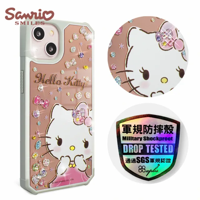 【apbs】三麗鷗 Kitty iPhone 13 Pro Max / 13 Pro / 13 軍規防摔鏡面水晶彩鑽手機殼(寶石凱蒂)
