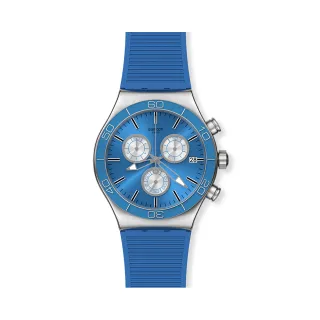 【SWATCH】Irony 金屬Chrono系列手錶BLUE IS ALL王道藍 瑞士錶 錶 三眼 計時碼錶(43mm)