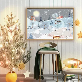 【菠蘿選畫所】雪白聖誕家園-42x60cm(交換禮物/北歐風/客廳掛畫/空間佈置/聖誕節掛畫)