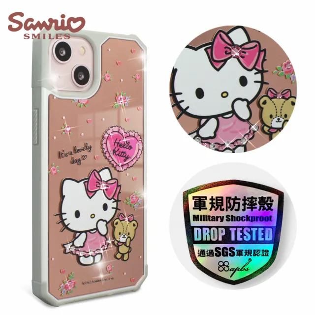 【apbs】三麗鷗 Kitty iPhone 13 Pro Max / 13 Pro / 13 軍規防摔鏡面水晶彩鑽手機殼(凱蒂好心情)