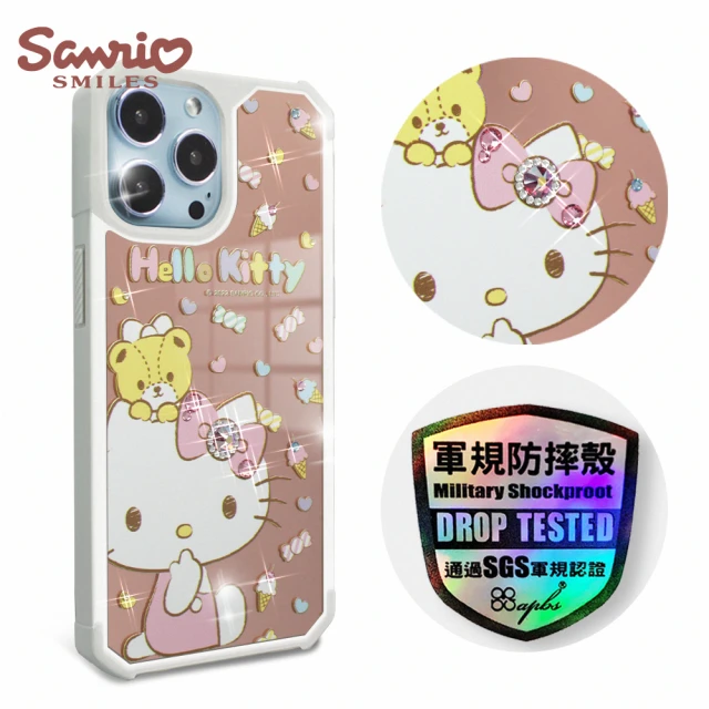 apbs 三麗鷗 Kitty iPhone 13 Pro Max / 13 Pro / 13 軍規防摔鏡面水晶彩鑽手機殼(童趣凱蒂)