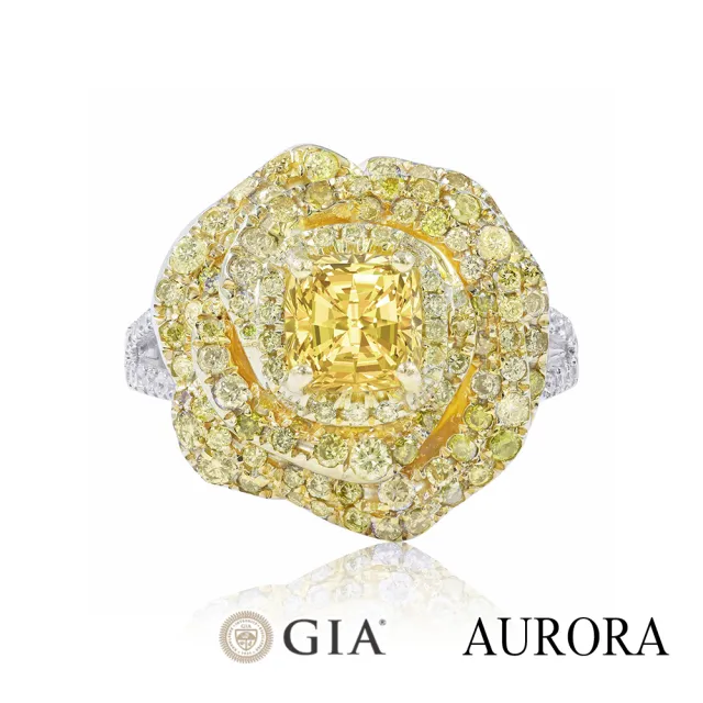 【AURORA 歐羅拉】GIA 一克拉天然黃彩鑽石18K金鑽戒 璀璨玫瑰(Fancy Light Yellow/SI2)