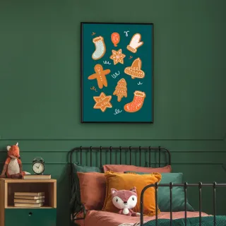 【菠蘿選畫所】聖誕賀卡－薑餅人-50x70cm(冬天/臥房掛畫/交換禮物/複製畫/民宿/北歐/空間/聖誕節掛畫)