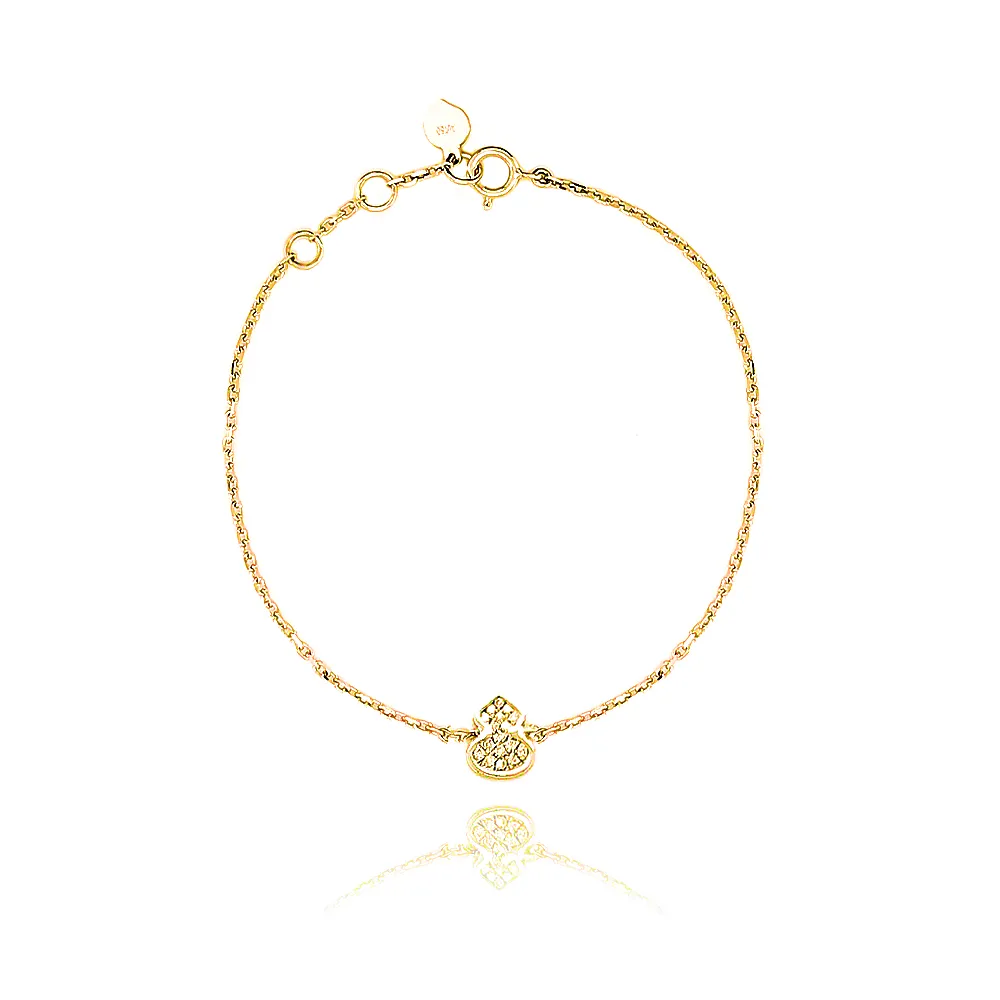 【AURORA 歐羅拉】天然真鑽創意設計18K黃金 女神鑽石手鍊  葫蘆