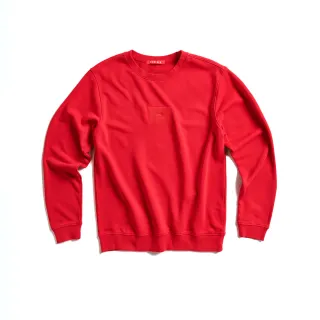 【EDWIN】男裝 方框繡花小LOGO厚長袖T恤(紅色)