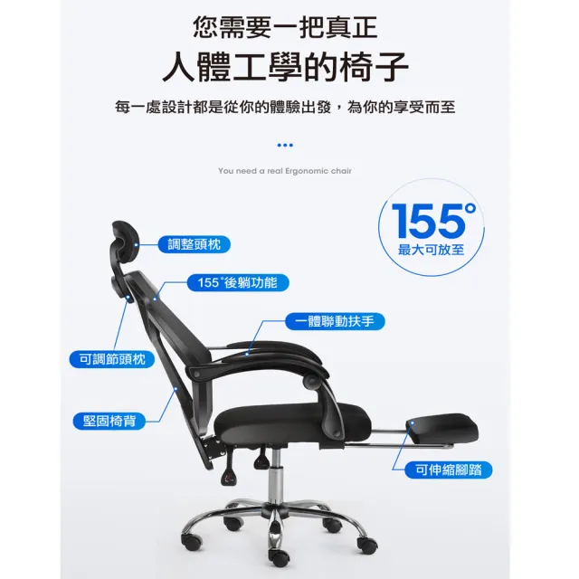 【ROYAL LIFE】新版8D人體工學透氣椅(升級鋼椅腳/有腳墊可半躺/雙Y椅背)