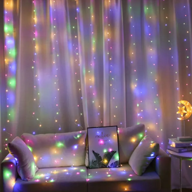 【BLS】聖誕八段300顆LED窗簾燈-彩色(USB款/3x3m)