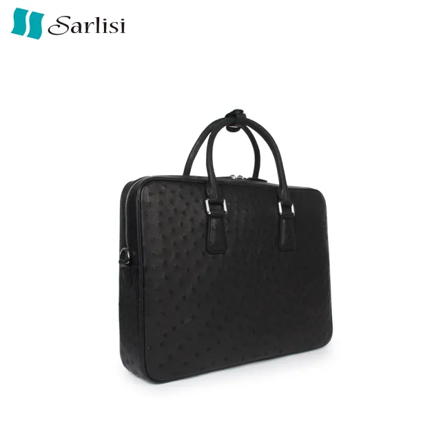 【Sarlisi】鴕鳥皮男士手提包真皮大容量包包商務簡約單肩斜背包休閒公事包