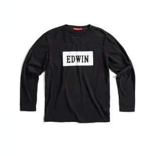 【EDWIN】男裝 經典LOGO植絨長袖T恤(黑色)