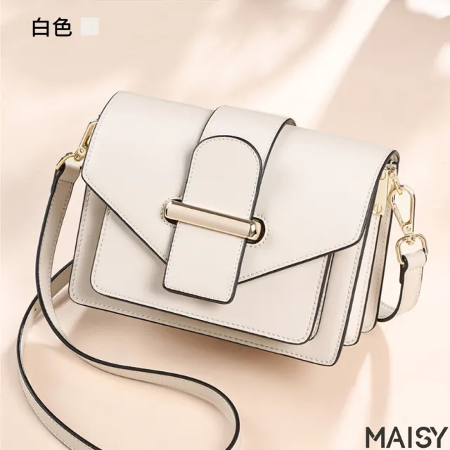 【MAISY】時尚百搭真皮斜單肩女包(真皮包包 現+預  黑色 / 藍色 / 白色)
