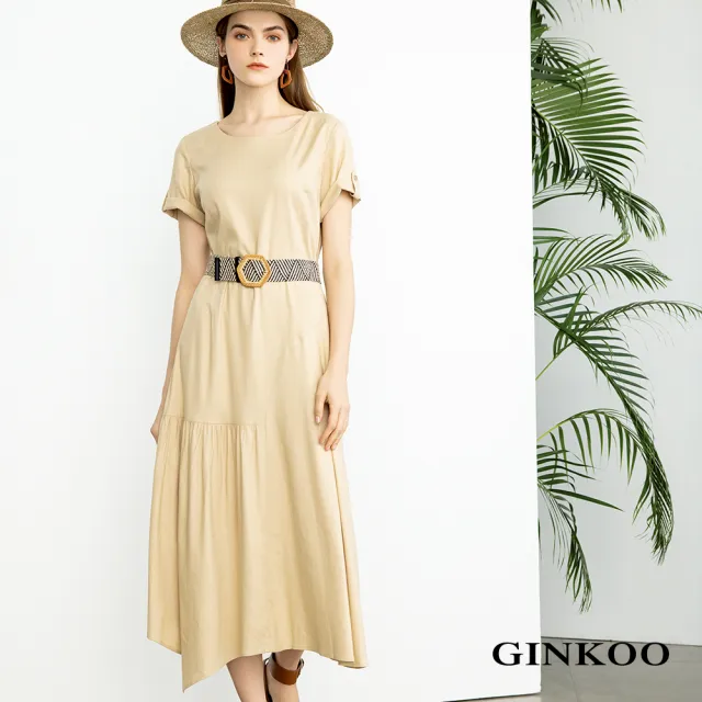 【GINKOO 俊克】不對襯裙襬棉麻洋裝