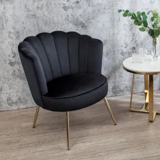 【BODEN】托倫貝殼造型黑色絨布單人休閒椅/沙發椅/洽談餐椅