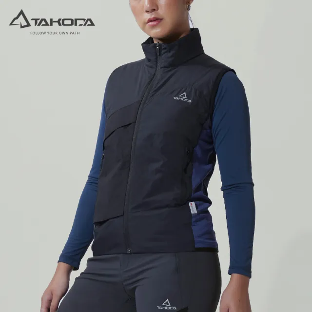【TAKODA】Okaga 輕量防風科技保溫棉登山背心 女款 黑色(DWR防潑面料/超輕量化/機能背心)