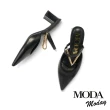 【MODA Moday】時髦金屬鍊條羊皮尖頭高跟穆勒拖鞋(黑)