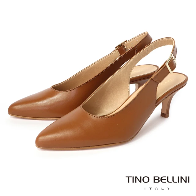 【TINO BELLINI 貝里尼】義大利進口牛皮尖頭後釦帶6.5CM跟鞋FS2T0006(駝)