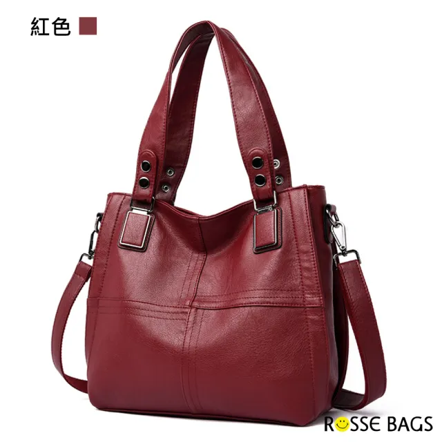 【Rosse Bags】大容量簡約拼接肩背包(現+預  灰色／黑色／紅色／紫色)