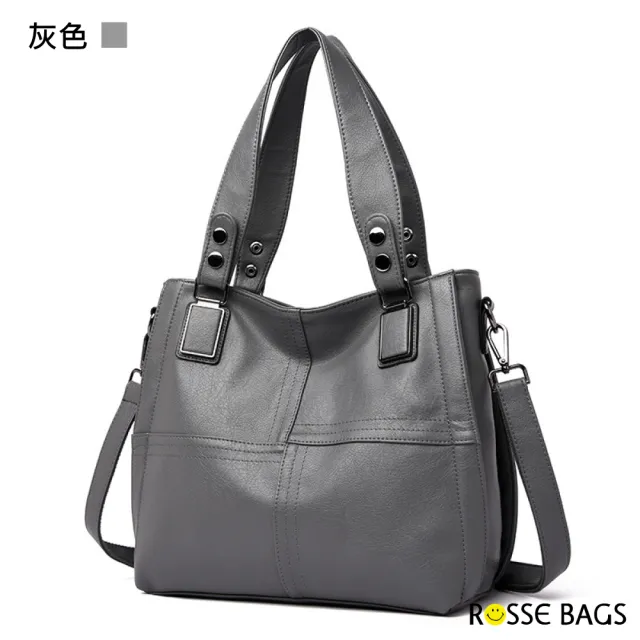 【Rosse Bags】大容量簡約拼接肩背包(現+預  灰色／黑色／紅色／紫色)