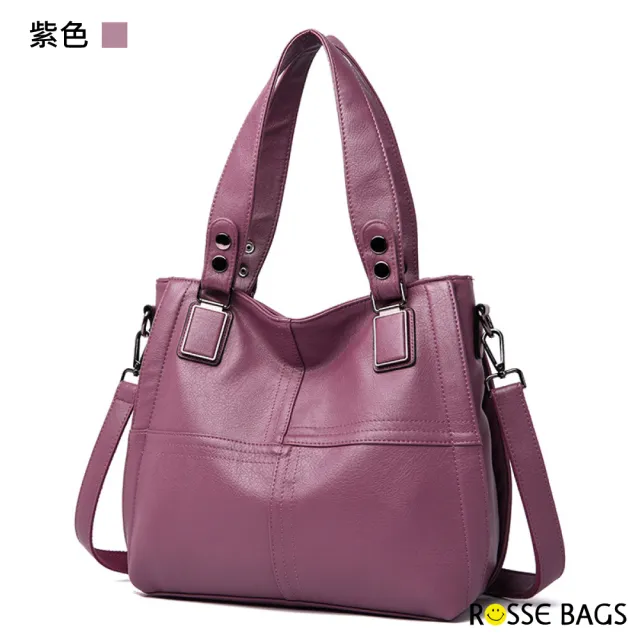 【Rosse Bags】大容量簡約拼接肩背包(現+預  灰色／黑色／紅色／紫色)