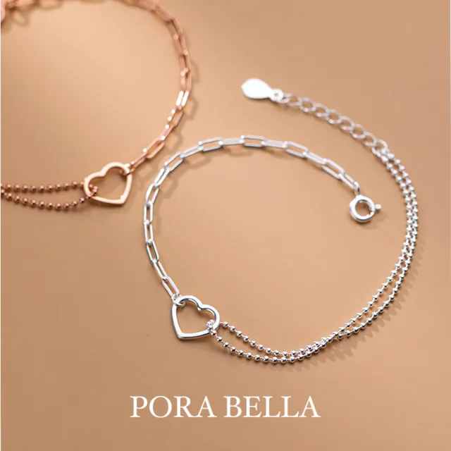 【Porabella】925幸運純銀愛心雙層手鏈 Bracelet