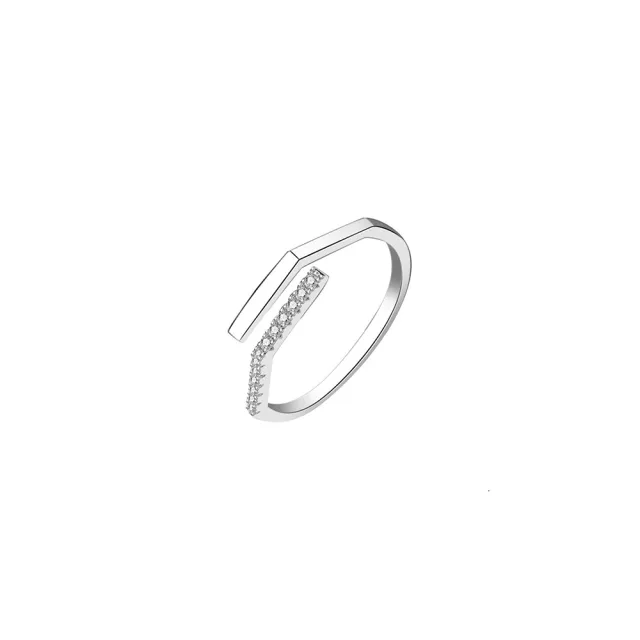 【Porabella】925純銀鋯石戒指 簡單線條 可調開口式 銀戒 Rings