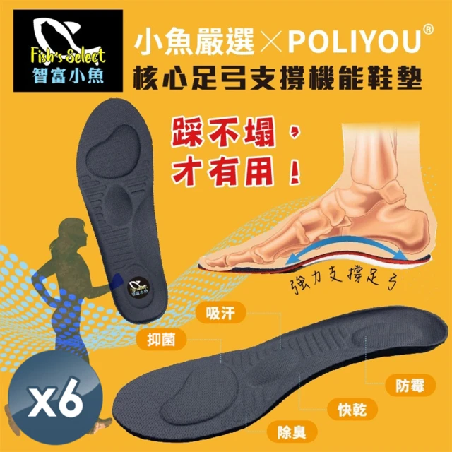 【小魚嚴選】核心足弓支撐機能鞋墊 6雙(POLIYOU/機能鞋墊/足供鞋墊)