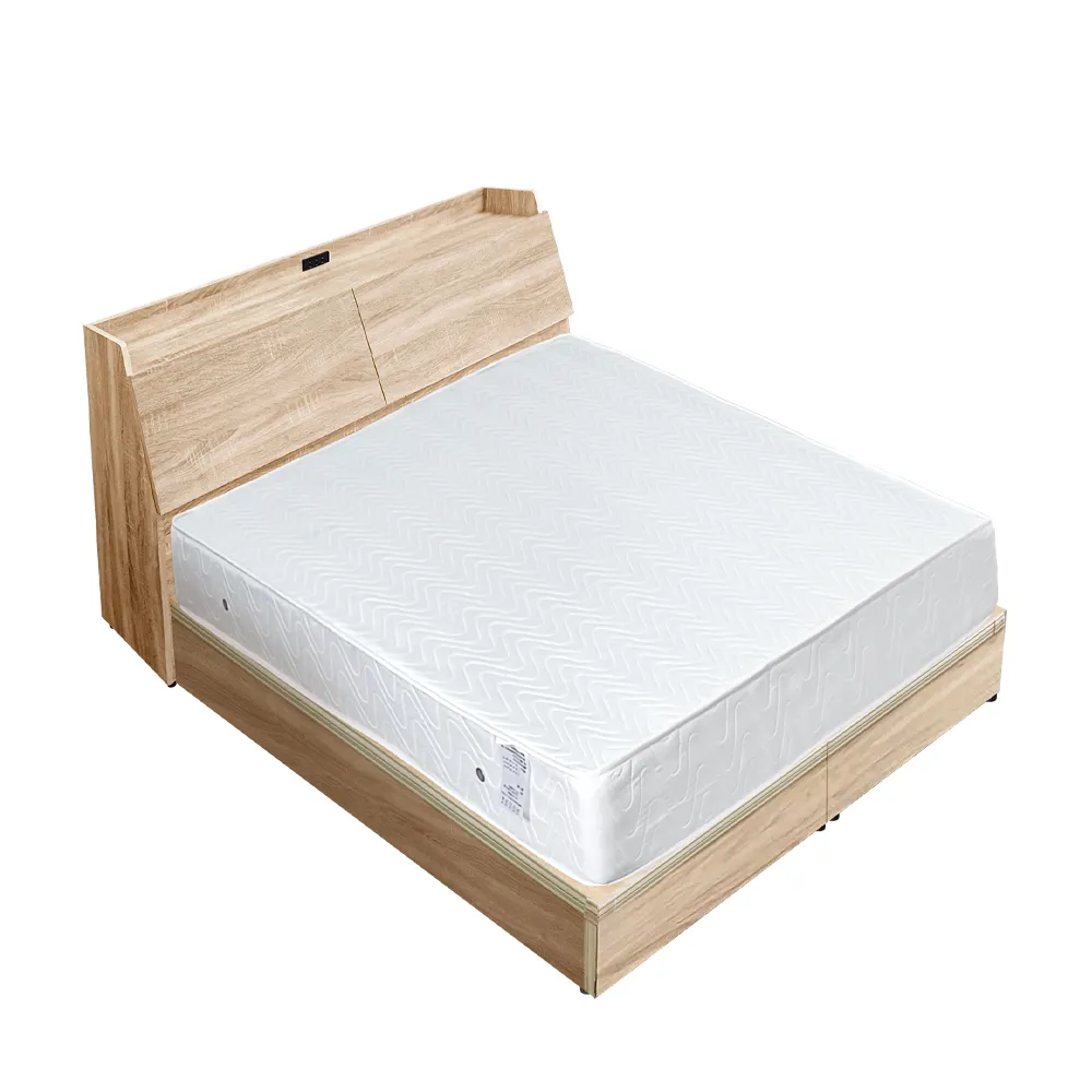 【A FACTORY 傢俱工場】吉米 MIT木心板床組 插座床箱+床底+獨立筒墊 - 雙大6尺