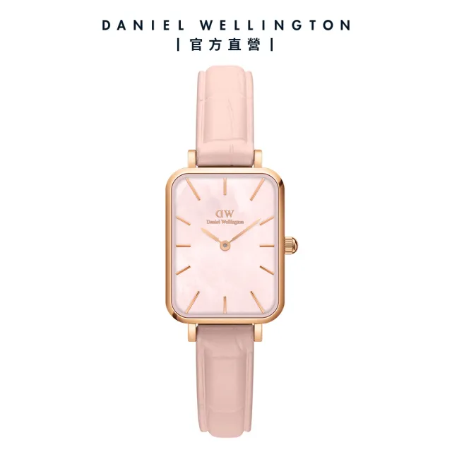 【Daniel Wellington】DW 手錶  Quadro  Rouge 20x26mm珍珠貝真皮皮革小方錶-玫瑰金(DW00100508)