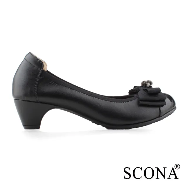 【SCONA 蘇格南】全真皮 精緻立體水鑽低跟鞋(黑色 31138-1)
