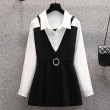 【麗質達人】8612黑白拼色假二件式上衣(特價商品)