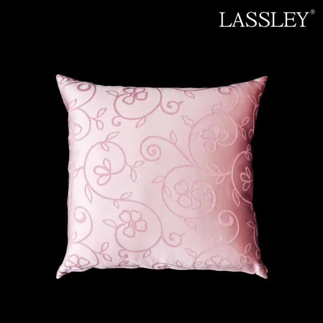 【LASSLEY】方形抱枕-粉花浪漫 65cm(台灣製造-緞面緹花布抱枕)
