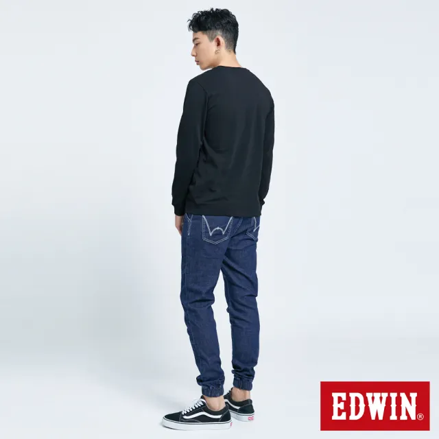 【EDWIN】男裝 經典仿繡大LOGO BOX長袖T恤(黑色)