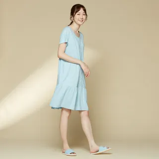 【YVONNE 以旺傢飾】竹纖維點點短袖洋裝(春日藍)