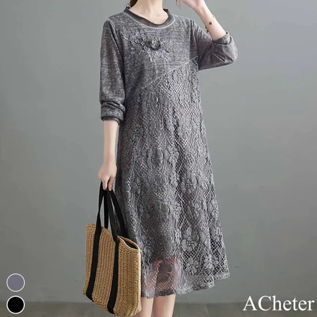 【ACheter】復古宮廷蕾絲大碼氣質顯瘦洋裝#111818現貨+預購(2色)