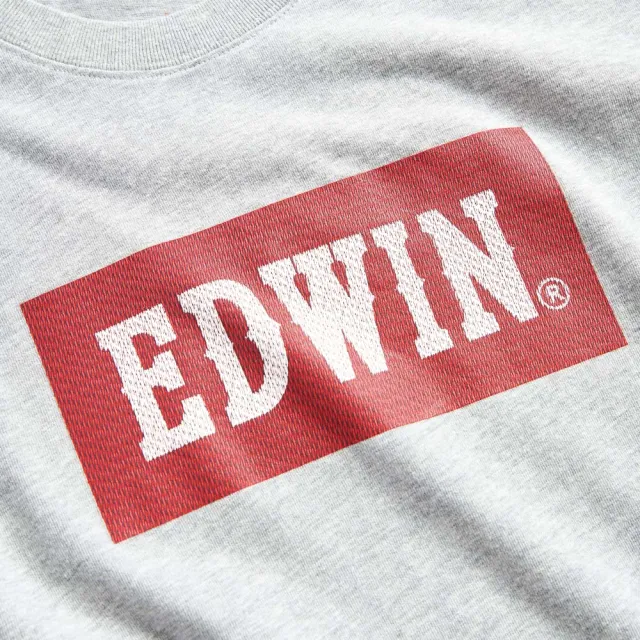 【EDWIN】男裝 經典仿繡大LOGO BOX長袖T恤(淺灰色)