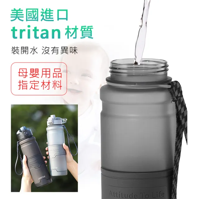 【原家居】美國進口Tritan材質 防摔運動水壺1000ml(防摔水壺 矽膠水瓶 運動水杯 水壺 水瓶 健身杯)