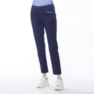 【Lynx Golf】女款彈性舒適格紋配布D型環設計窄管九分褲(深紫色)