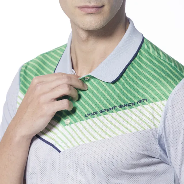 【Lynx Golf】男款涼感舒適合身版Mesh透氣半身簡約線條短袖POLO衫/高爾夫球衫(淺灰色)