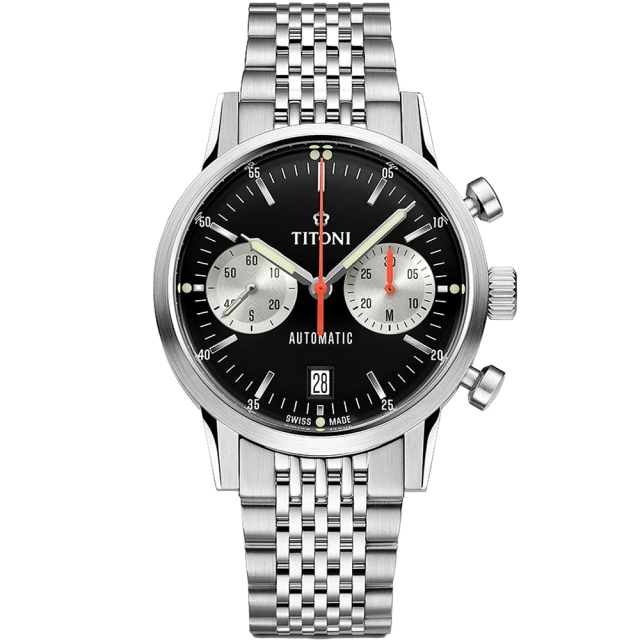【TITONI 梅花錶】傳承系列 CAFE RACER 熊貓錶 計時機械錶(94020 S-681)