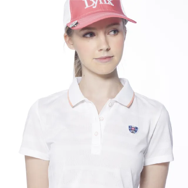 【Lynx Golf】女款吸汗速乾合身版MESH緹花設計短袖POLO衫/高爾夫球衫(白色)