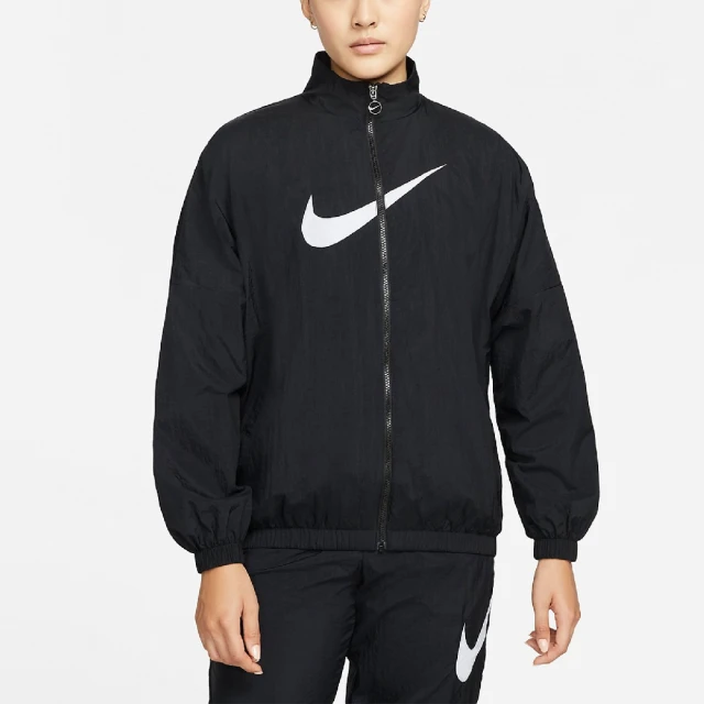 【NIKE 耐吉】夾克外套 NSW Essential Woven Jacket 女版 黑 尼龍 大勾(DM6182-010)