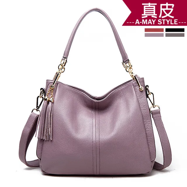【Amay Style 艾美時尚】真皮女包 側背包 手提包 軟面牛皮簡約流蘇手提肩背包(4色.現貨+預購)