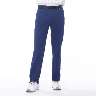 【Lynx Golf】男款日本進口布料細格暗紋紳士風平口休閒長褲(深藍色)