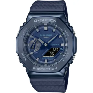 【CASIO 卡西歐】G-SHOCK 金屬時尚八角髮絲紋雙顯錶(GM-2100N-2A/速)