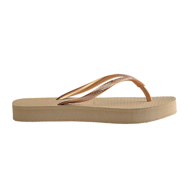 【havaianas 哈瓦仕】拖鞋 女鞋 夾腳拖 厚底 巴西 Slim Flatform 金色 4144537-0570W(哈瓦士)