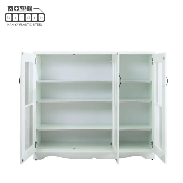 【南亞塑鋼】鄉村歐風4.1尺三開門格子窗收納櫃/展示書櫃/置物矮櫃(白色)