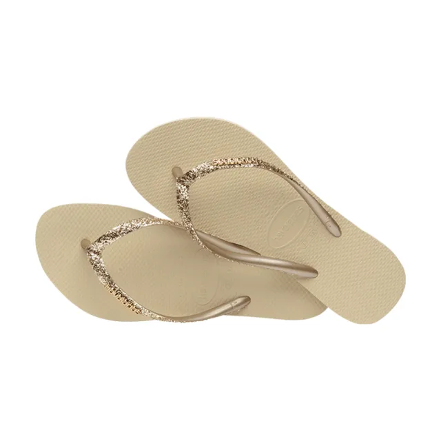 【havaianas 哈瓦仕】拖鞋 女鞋 夾腳拖 閃亮 巴西 Slim Glitter II 沙灰色 4146975-0154W(哈瓦士)