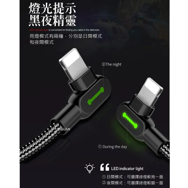 【Mcdodo 麥多多】雙彎頭 LED USB-A to Lightning 1.8M 3A快充/充電傳輸線 紐扣系列(iPhone充電線)